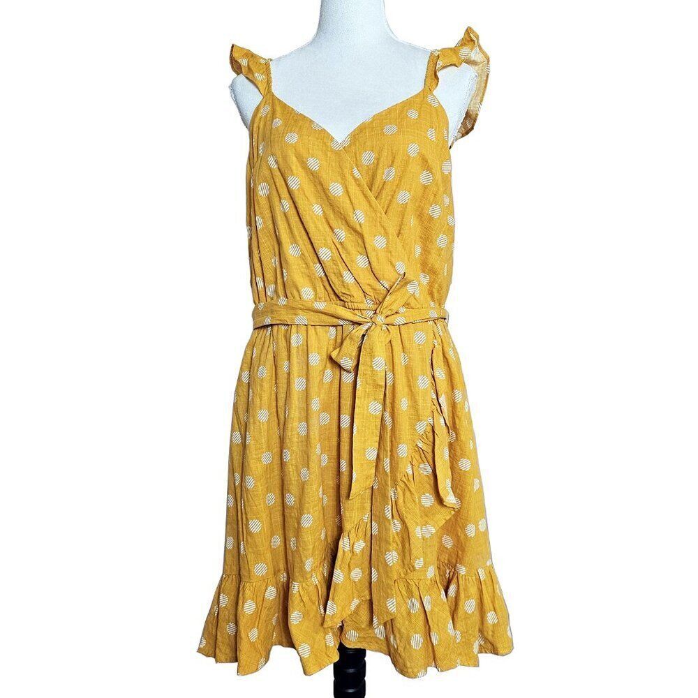 Lauren Conrad XXL Yellow and White Polka Dot Faux Wrap Dress